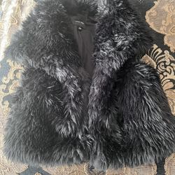 Black collared fluffy black fur vest for women size small
