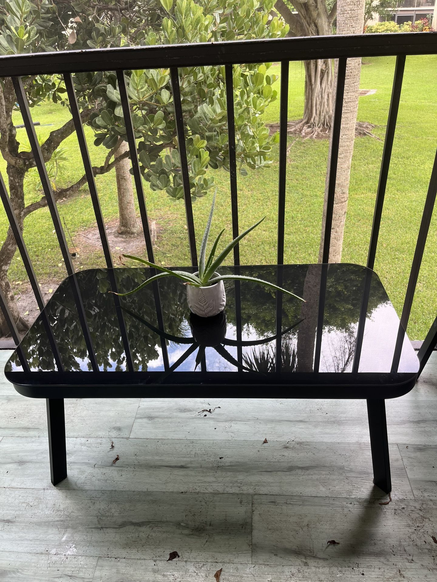 Outdoor Metal And Glass Top Table