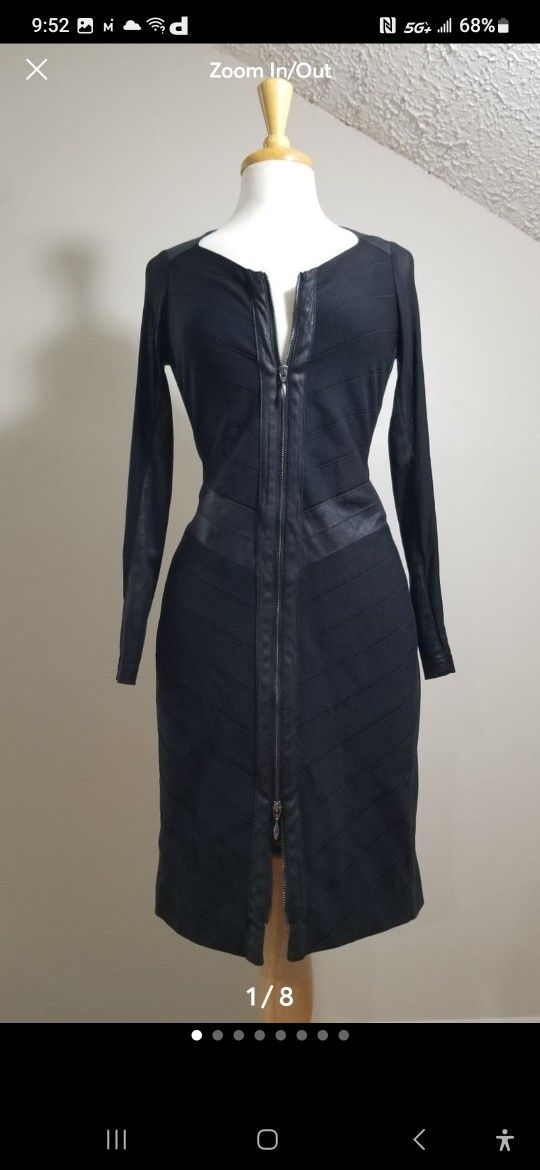 Joseph Ribkoff Black BodyCon Dress With Vegan Leather Accents