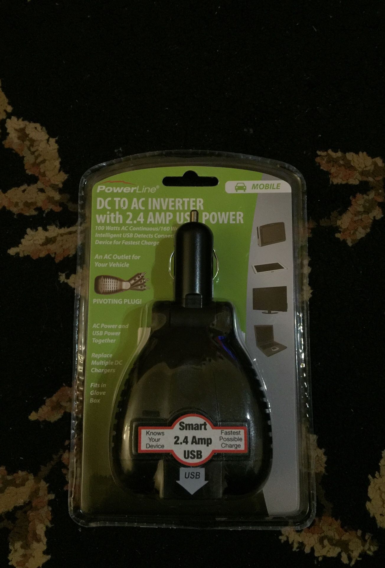 Power Line DC to AC Inverter with 2.4 AMP USB Power an AC Outlet for your car Brand New never open never use Sealed