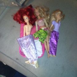Original Barbie, Two Disney Barbies, Accessories