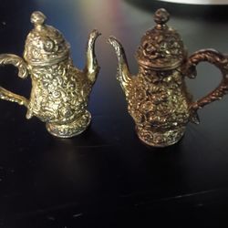 Miniature Ornate Metal Teapot Salt and Pepper Shakers