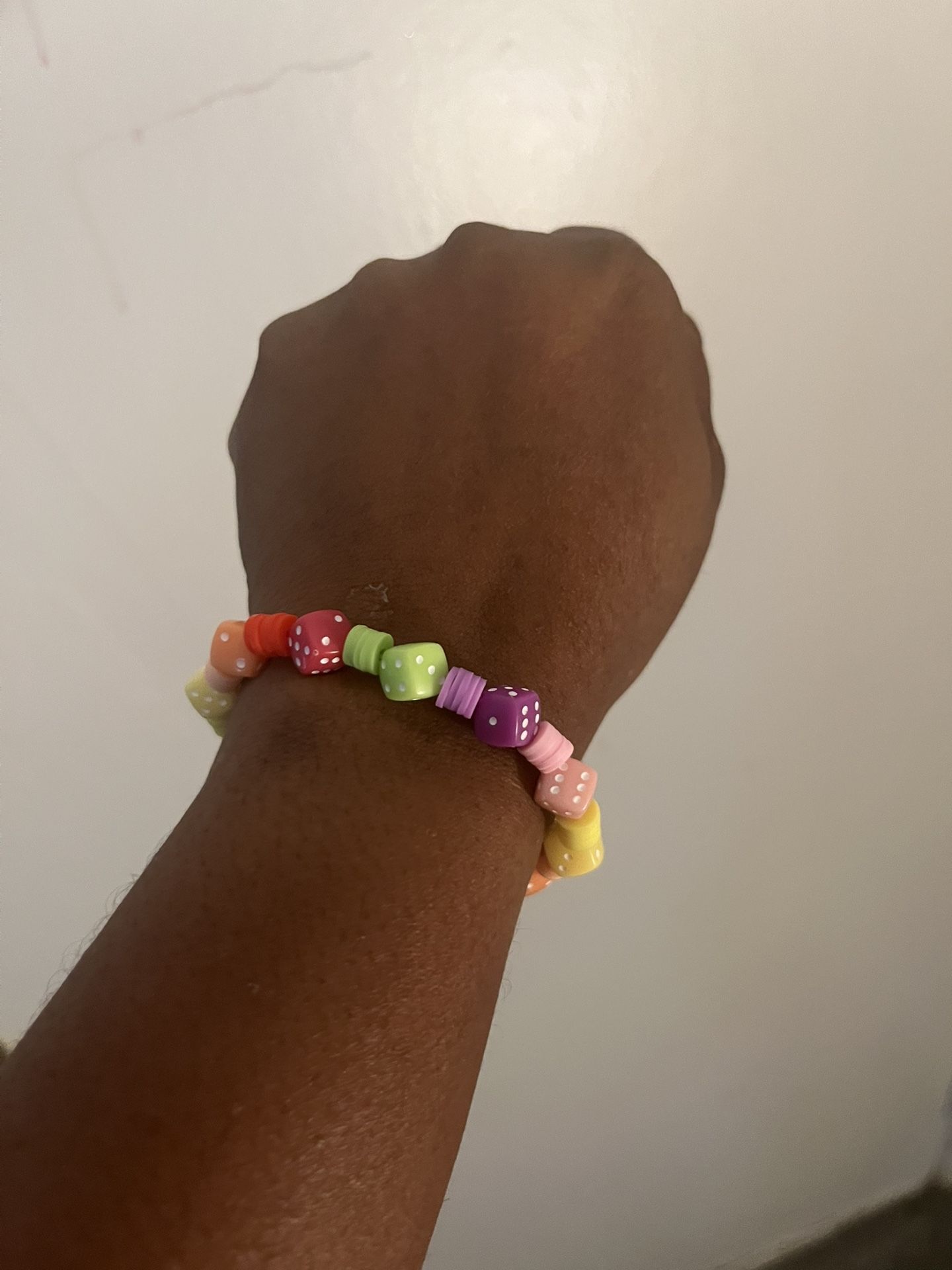 Colorful Dice Bead Bracelet โ Handmade Stretch Rainbow Jewelry
