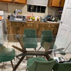 Emerald Green Gold Velvet Glass Dining Set