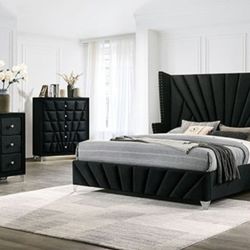 Brand New Black Art Deco-inspired Design 6pc King Size Bedroom Set