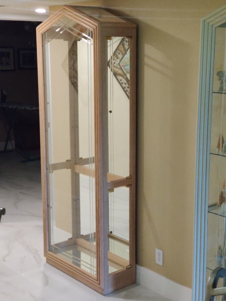 Five Adjustable Glass Shelves, Mirror and Lighted Curio Cabinet