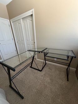 L-Shaped Glass and Metal Desk