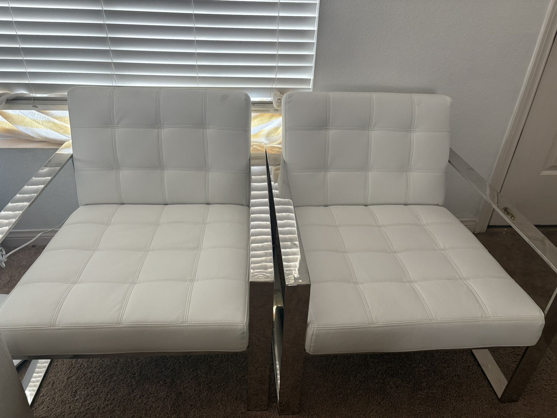 Faux Leather White Oversized Chairs With Mirror Legs