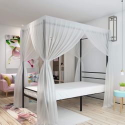 Bed Frame Twin Size Black Metal w/ Mattress 