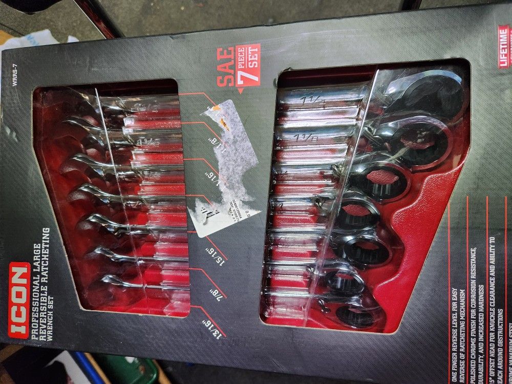 Icon Professional Large Reversible Ratcheting Wrench Set. 7-piece