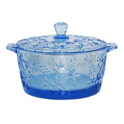 Vintage style Serving Bowl Decorative Glass Salad Bowl Dessert Bowl with Lid Fruit Transparent Container 25oz (Blue)