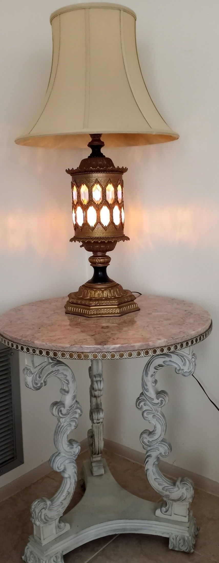 Marble Top Table, Vintage Lamp