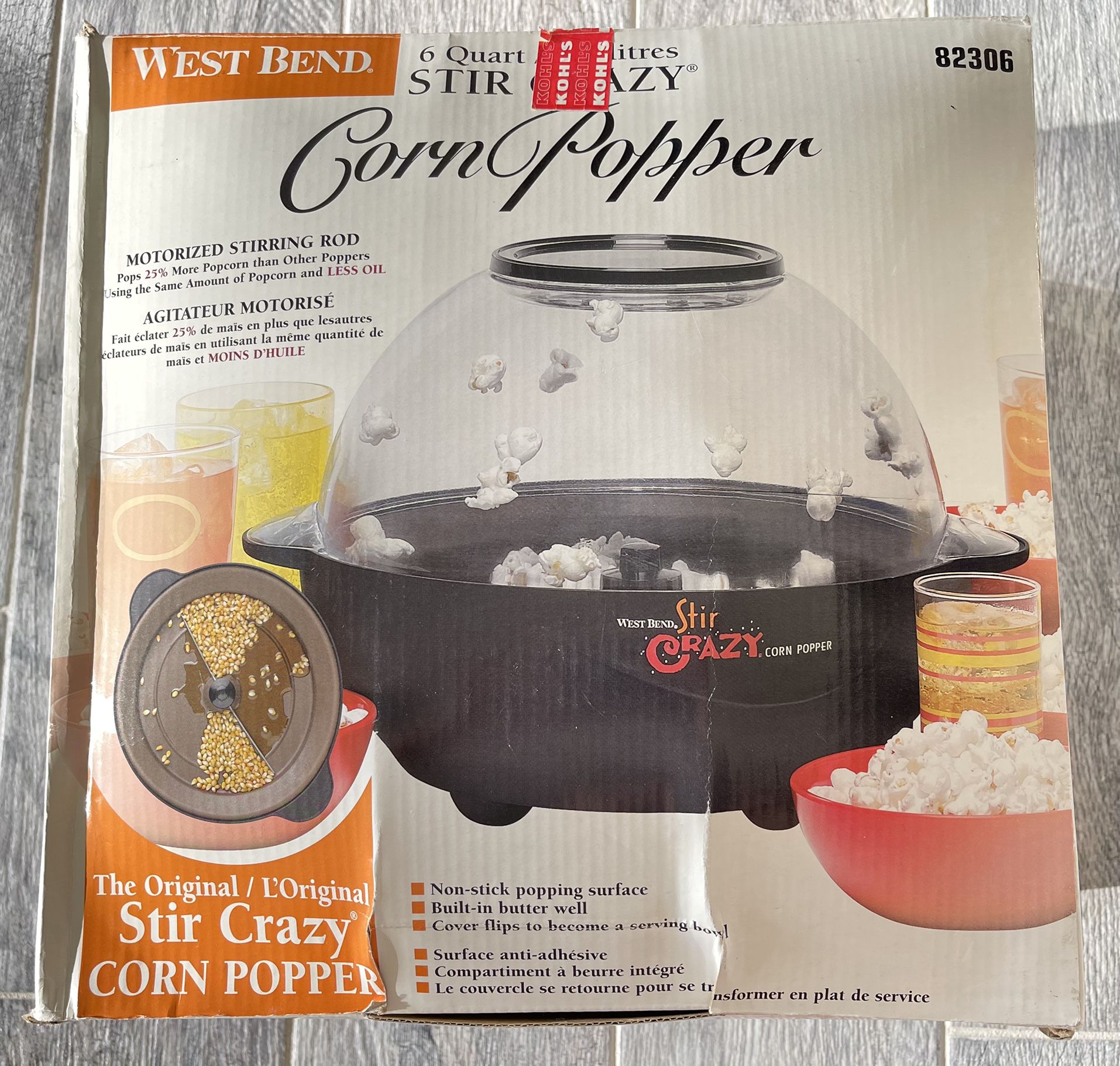 West Bend Stir Crazy 6-Quart Electric Popcorn Corn Popper, #82306