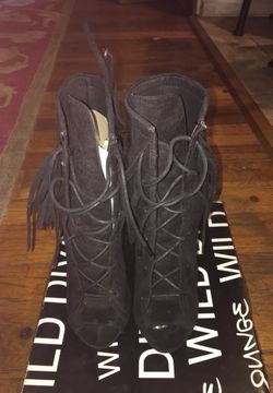 Black suede toe out ankle heel