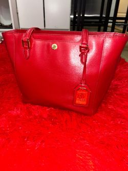 Lauren Ralph Lauren Red Leather Tote Bag