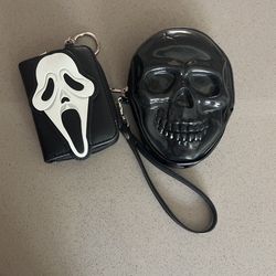 Ghostface Mini Zip Wallet And Black Skull Zip Wristlet