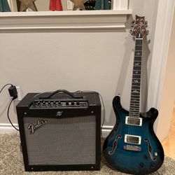 PRS SE Hollowbody II w/ Piezo Electric Guitar - Peacock Blue - includes Fender Mustang Amp