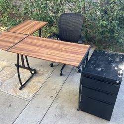L-Shaped Office Desk + Office Chair + 3-Drawer Locking Filing Cabinet (Retail $400+) — $75