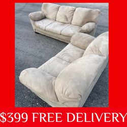 Light Tan/Beige COUCH SET sectional couch sofa recliner (FREE CURBSIDE DELIVERY INCLUDED)