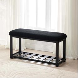 2-Tier Metal Shoe Bench with Storage Shelf, Sturdy Entryway Shoe Rack & Ottoman Seat, Black  / White 