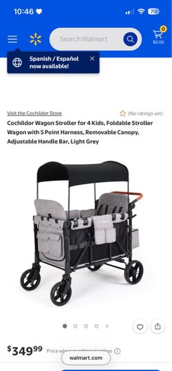 Cochildor Wagon Stroller for 4 Kids, Foldable Stroller Wagon with 5 Point Harness, Removable Canopy, Adjustable Handle Bar, Light Grey