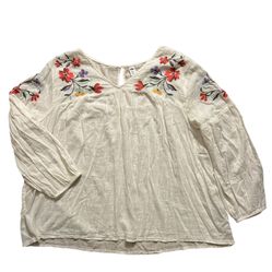 Old Navy Womens White/Off-White Boho Hippie Retro Floral Design Top Size XXL