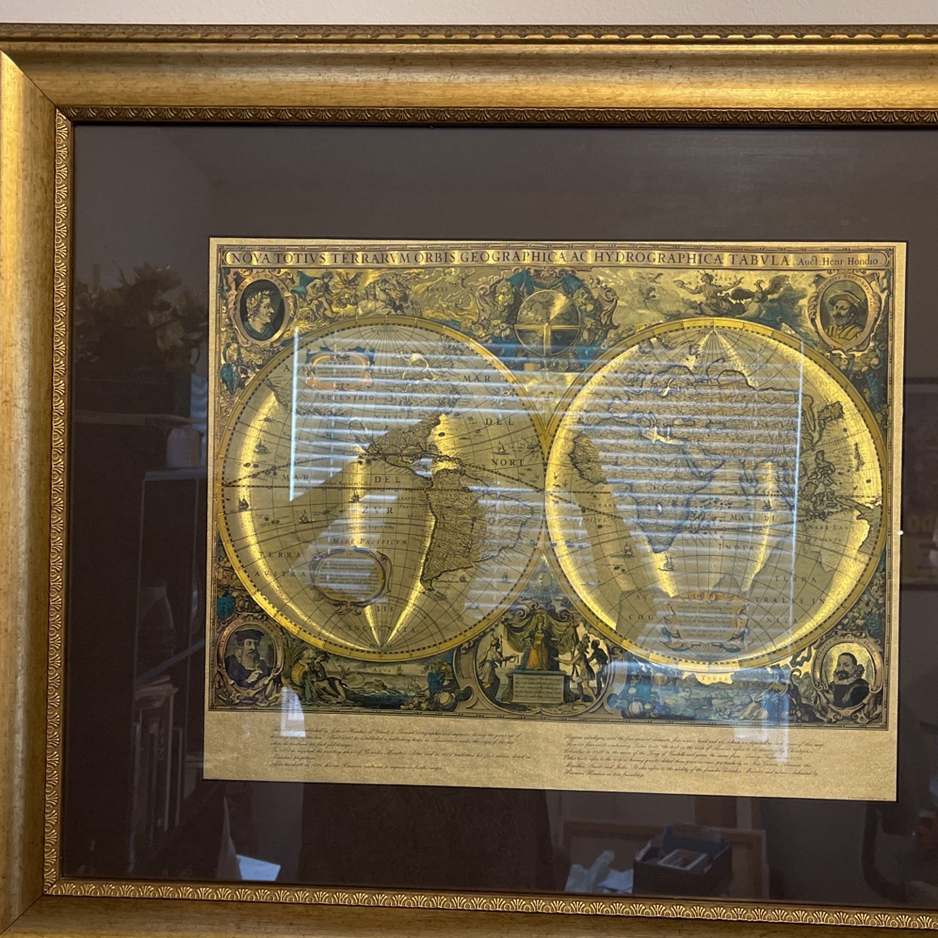 Beautiful Framed Foil Old World Map