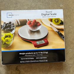 Mainstays Round Digital Kitchen Scale, Food Scale, Stainless Steel Platform, LCD Display