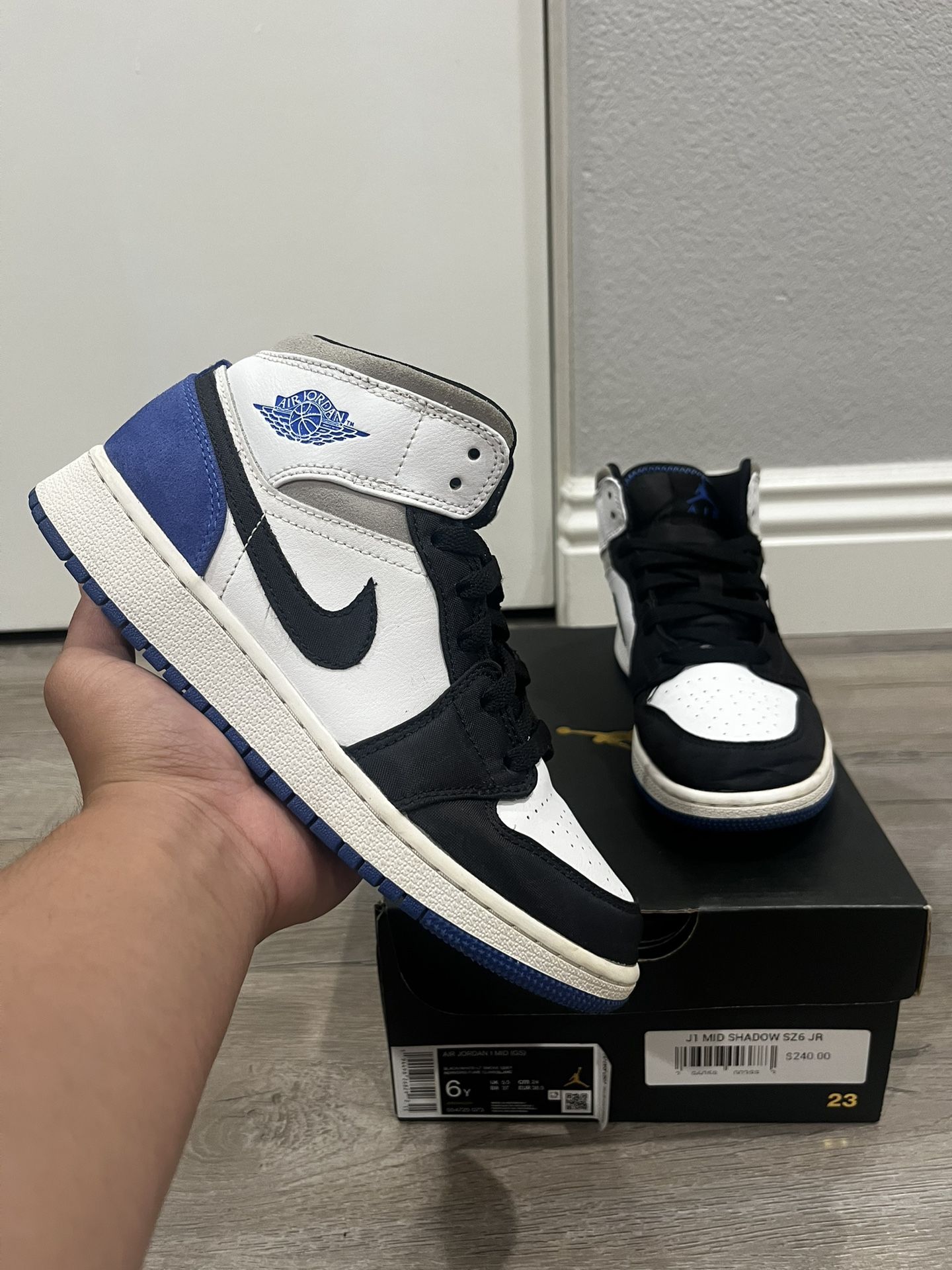 Jordan 1 Mid White Black Royal