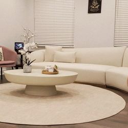 Luxury Designer Living Room Furniture - Rove Concepts Reya Curved Sectional in Alesund Fabric with Concrete Coffee/Side Tables
