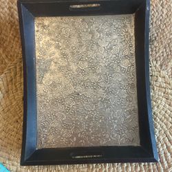 Handicraft, Wood And Brass Serving Snack Tray