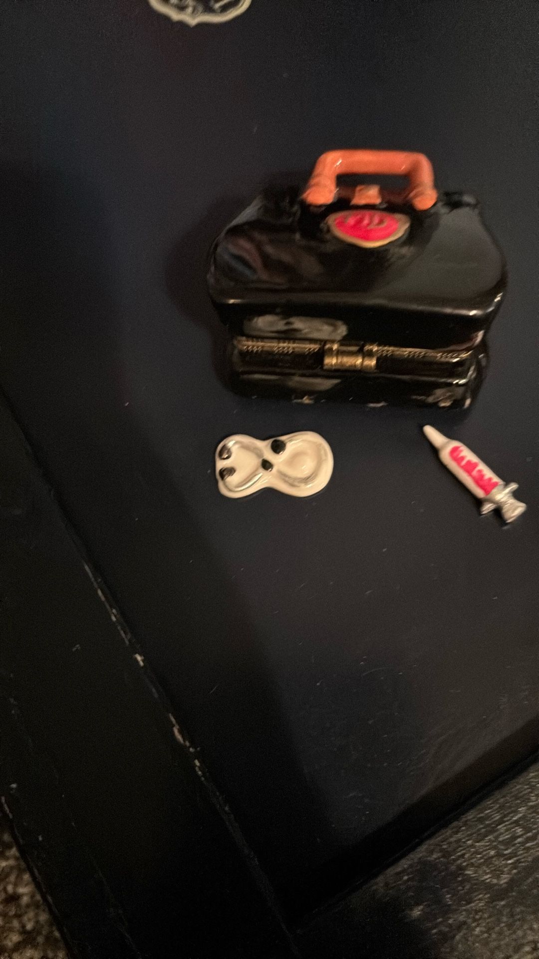 Vintage Porcelain Trinket Box Doctor Bag Three Instruments Inside