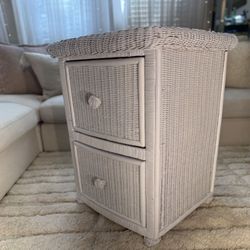 Boho Chic 2 Drawer White Woven Wicker Nightstand/Endtable 