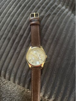 Gold Watch with brown leather