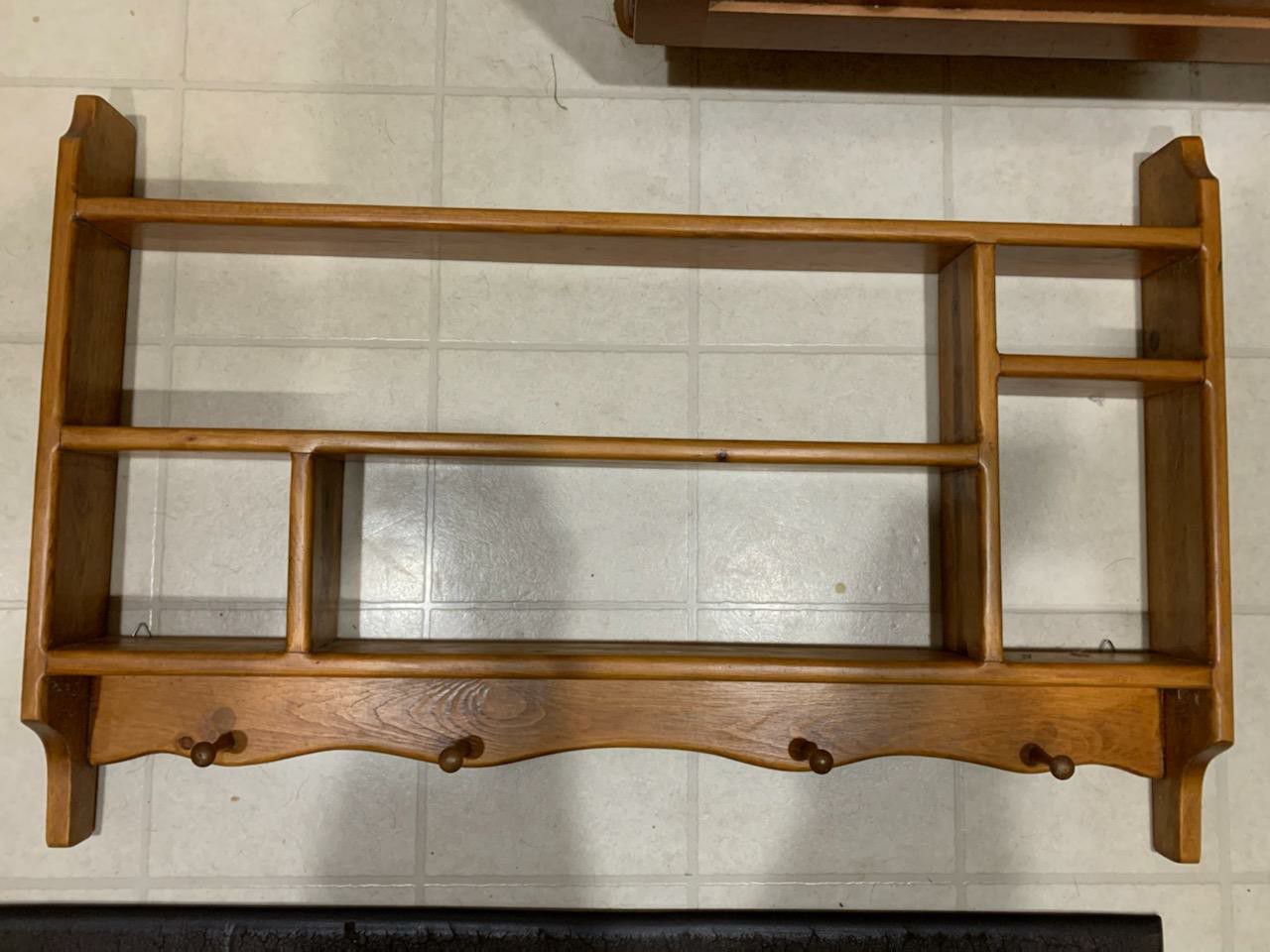 Oak entryway shelf with coat rack
