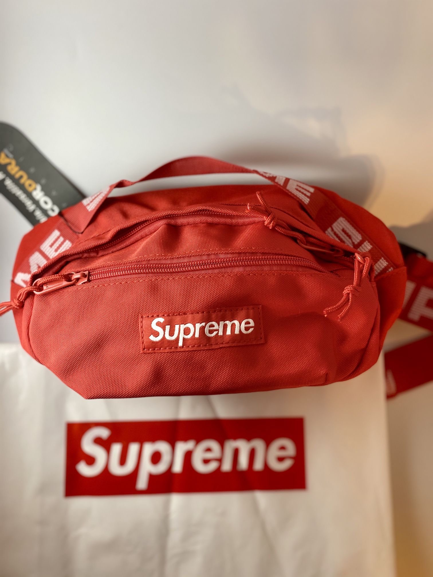Supreme waist bag red cheap ss18