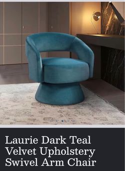 Laurie Dark Teal Velvet Upholstery Swivel Arm Chair.   Lazzara Model # 1003DTL-1   L-5523
