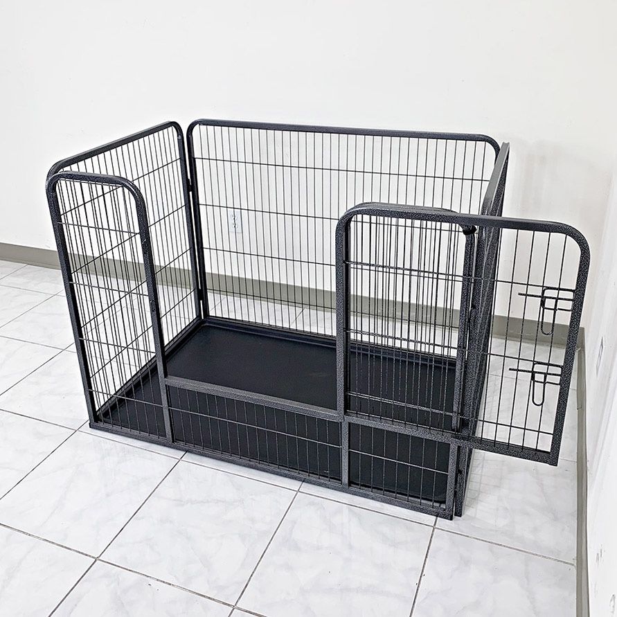 (New) $105 Pet Playpen Heavy-Duty Dog Kennel with Plastic Tray, 49x32x35” Tall
