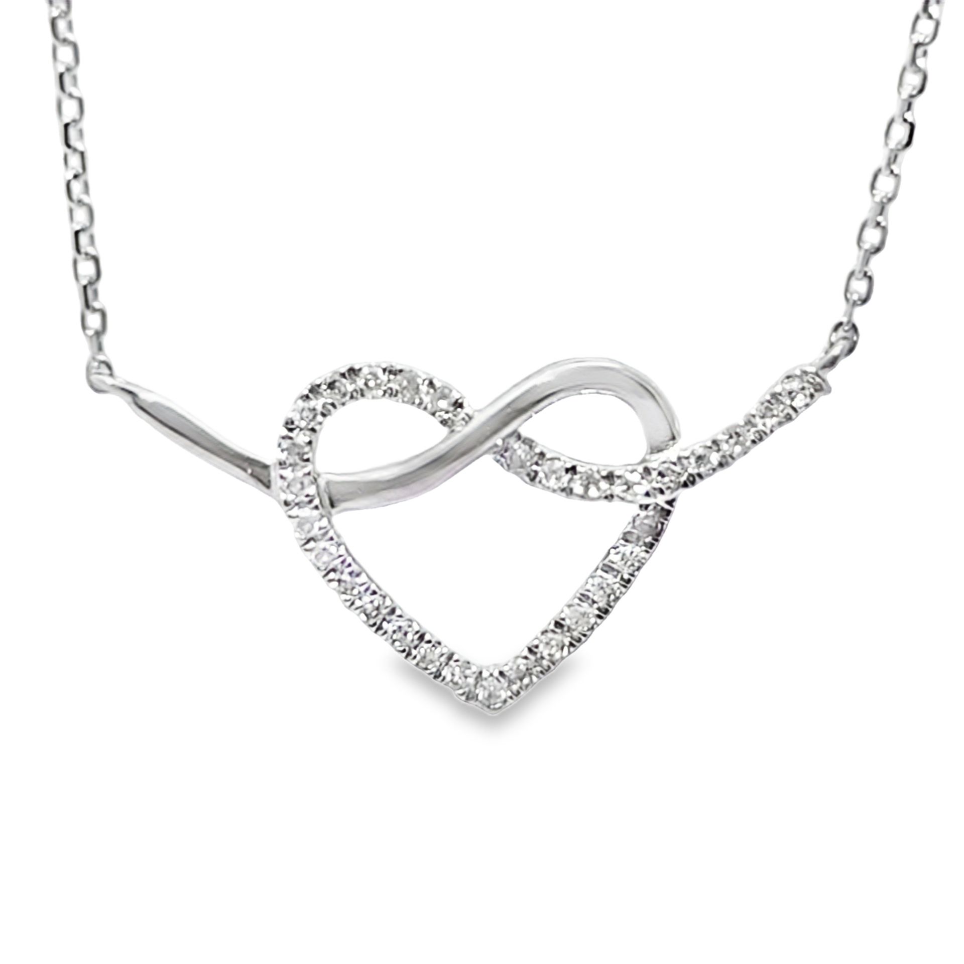 10k White Gold Diamond Heart Infinity Necklace 0.08 ctw
