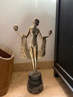 Art Deco Female Figurine Statue on Marble Base