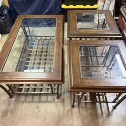 Glass top coffee table and 2 end tables