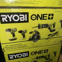 Ryobi ONE+ 18V Cordless 6-Tool Combo Kit with 1.5 Ah Battery, 4.0 Ah Battery, and Charger