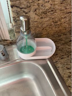 All In One Dish Soap Dispenser With Two Sponge Holders -7 1/2” T Attached Tray