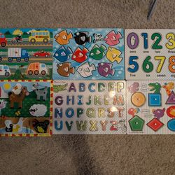 Melissa & Doug Wooden Peg Puzzle Bundle – 6 Puzzles + Puzzle Keeper – Great Condition