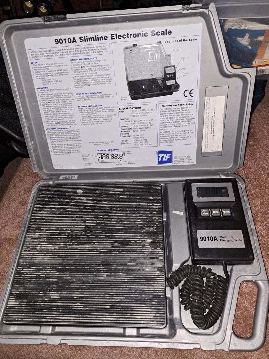 TIF 9010A Slimline Electronic Refrigerant Charging Scale w/ Plastic Case