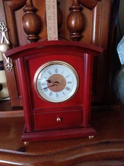Red Wood Mantel Clock with Drawer