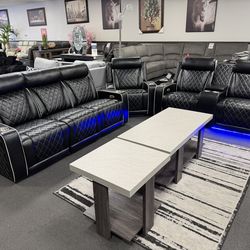 Black Leather Sofa & Loveseat + FREE Recliner Chair