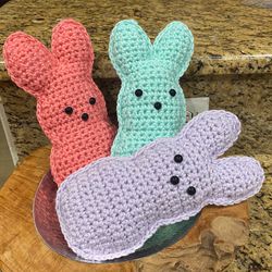 Crochet Easter Peep, Peep Plushie, Handcrafted Coral Peep, Easter Basket Filler