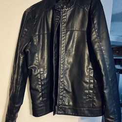 Black Biker Leather Jacket (XL)
