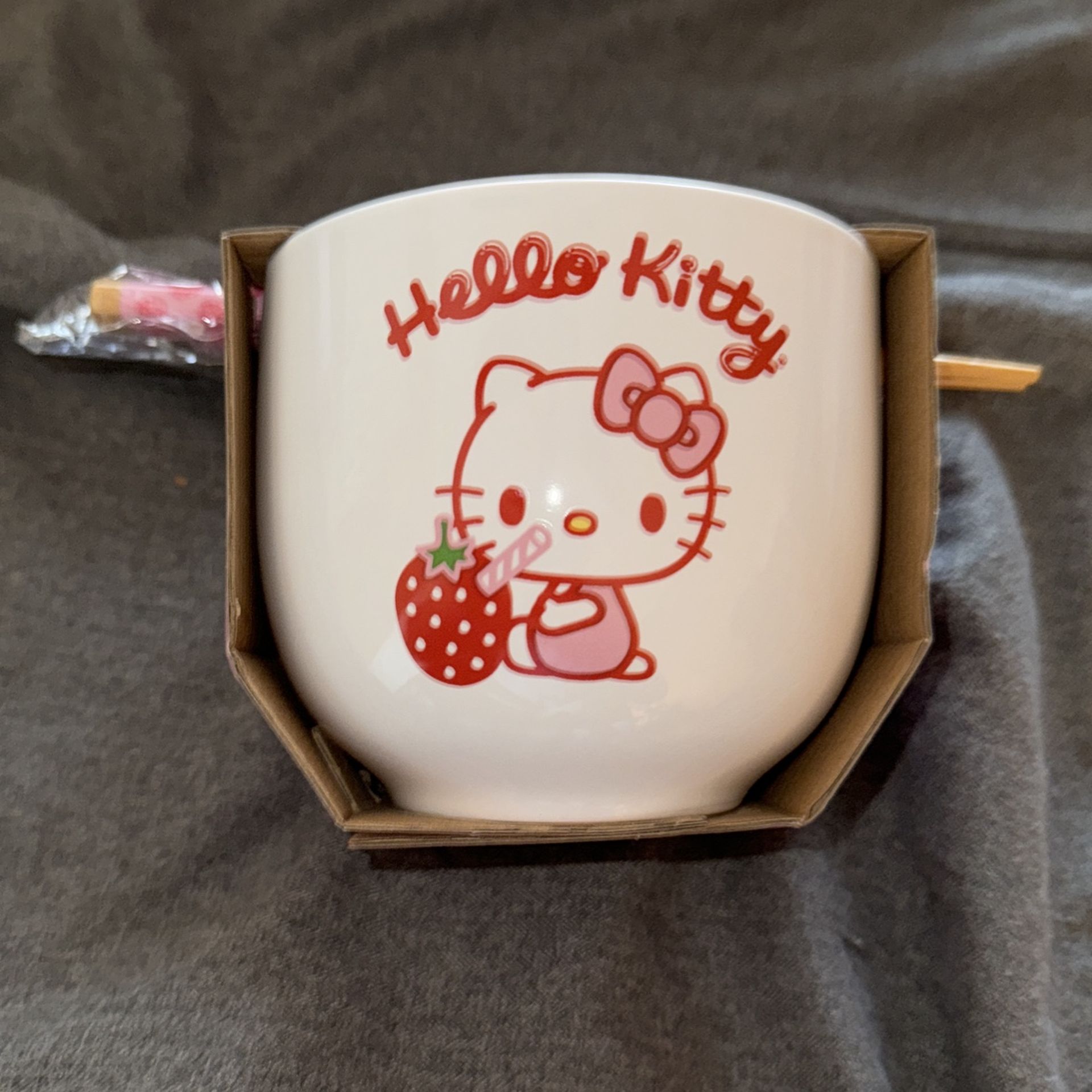 Hello Kitty Ceramic Bowl With Chopsticks 